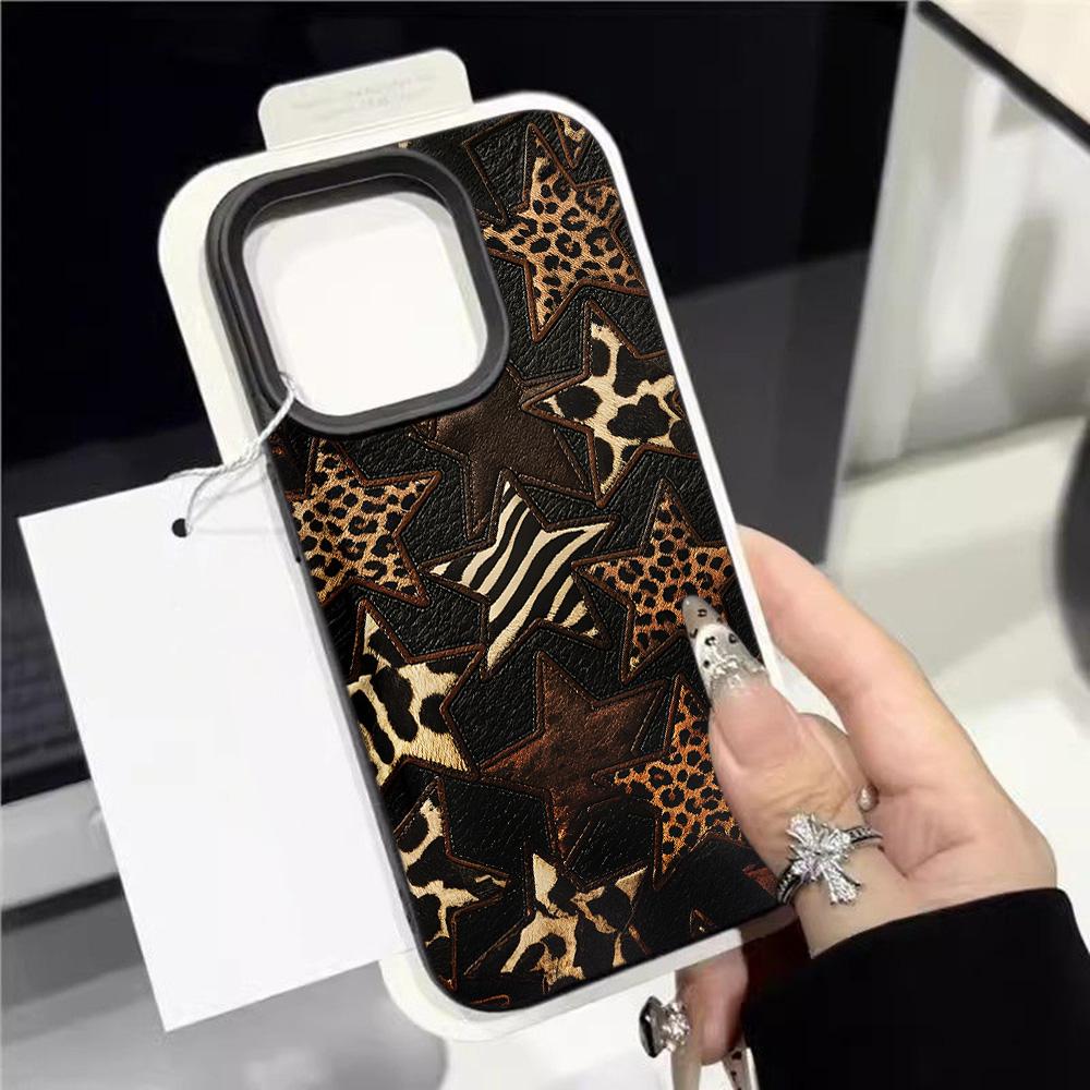 HOT Luxury Ins Colored Star Leopard Lichee Leather Phone Case For iPhone 17 16 15 14 13 12 11 Air Pro Max Plus X XR XSMax