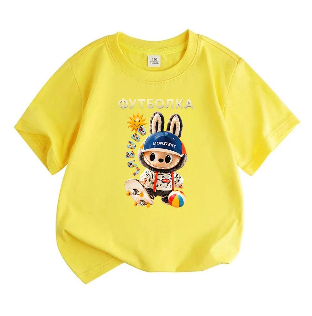 100% Cotton Kids Boys Girls Summer T-Shirt, Cute Cartoon Character Print Crew Neck Short Sleeve Casual Tees, Soft Breathable Tops for Children Daily O