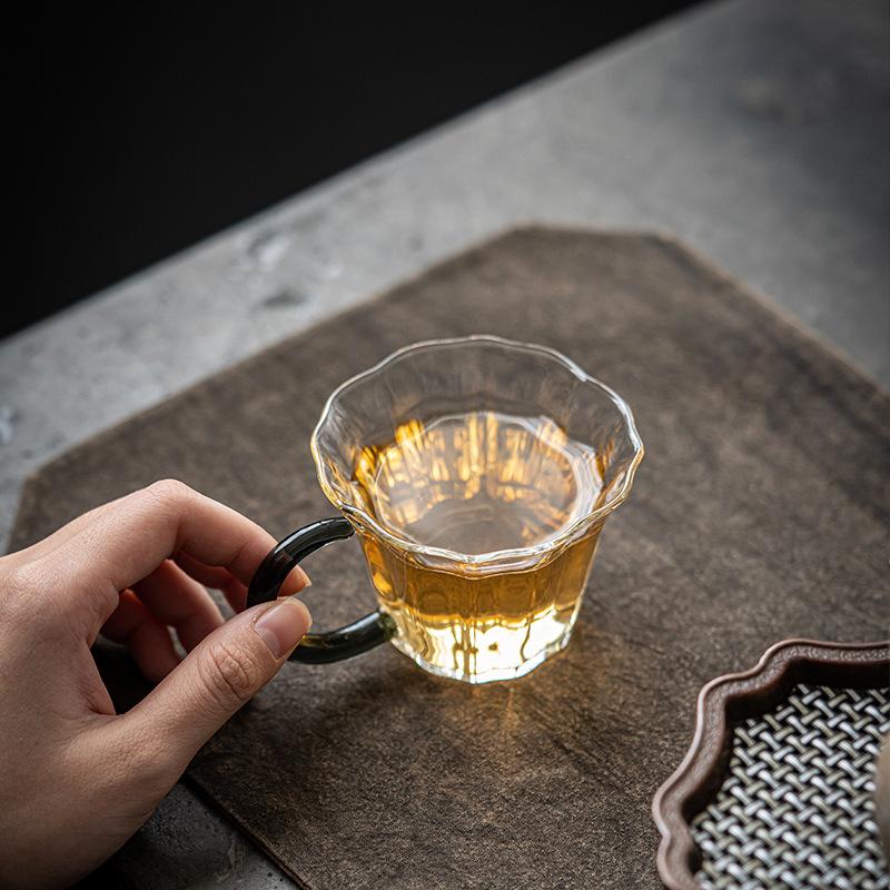 Japanese Style Heat-resistant Glass Tea Cups with Handle Household Transparent Small Capacity Kung Fu Single Cup Tea Ceremony