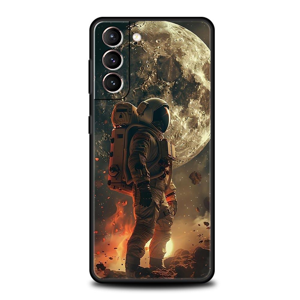 Moon Galaxy Universe Phone Case For Samsung Galaxy S26 Ultra S25 Plus S24 FE S23 S22 5G S21 S20 Cover Black Soft