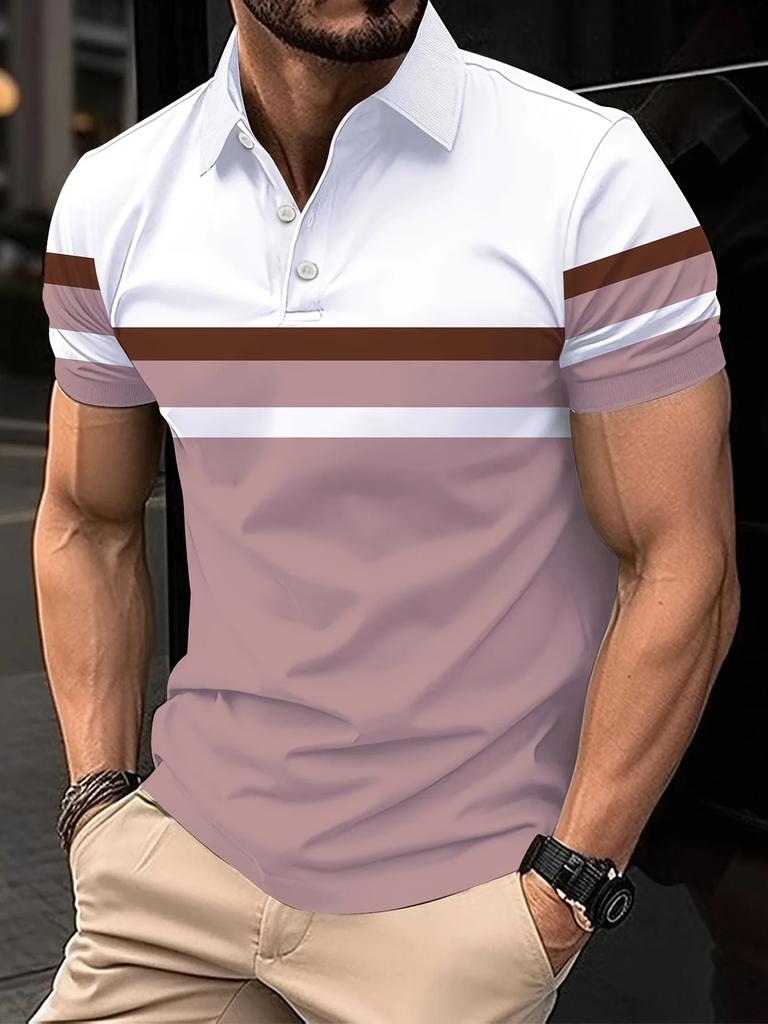 Lässiges gestreiftes Kurzarm-Polohemd, trendy und vielseitig für die tägliche Herrenmode.