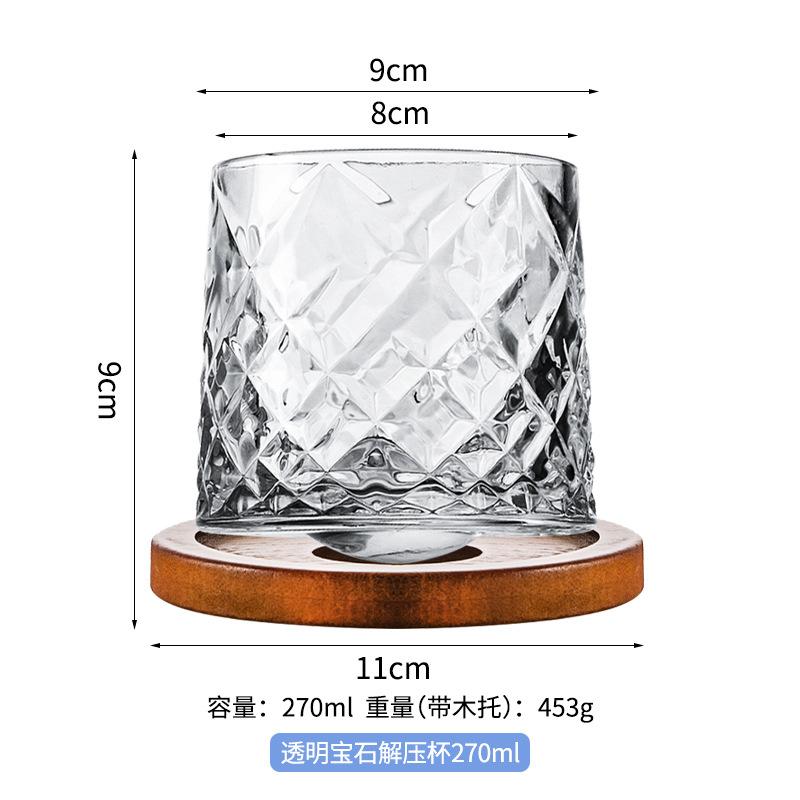 Spinning Colorful Whiskey Glass with Wooden Base Hand Painted Rotating Design for Stress Relief Fun Bar Decor Gift