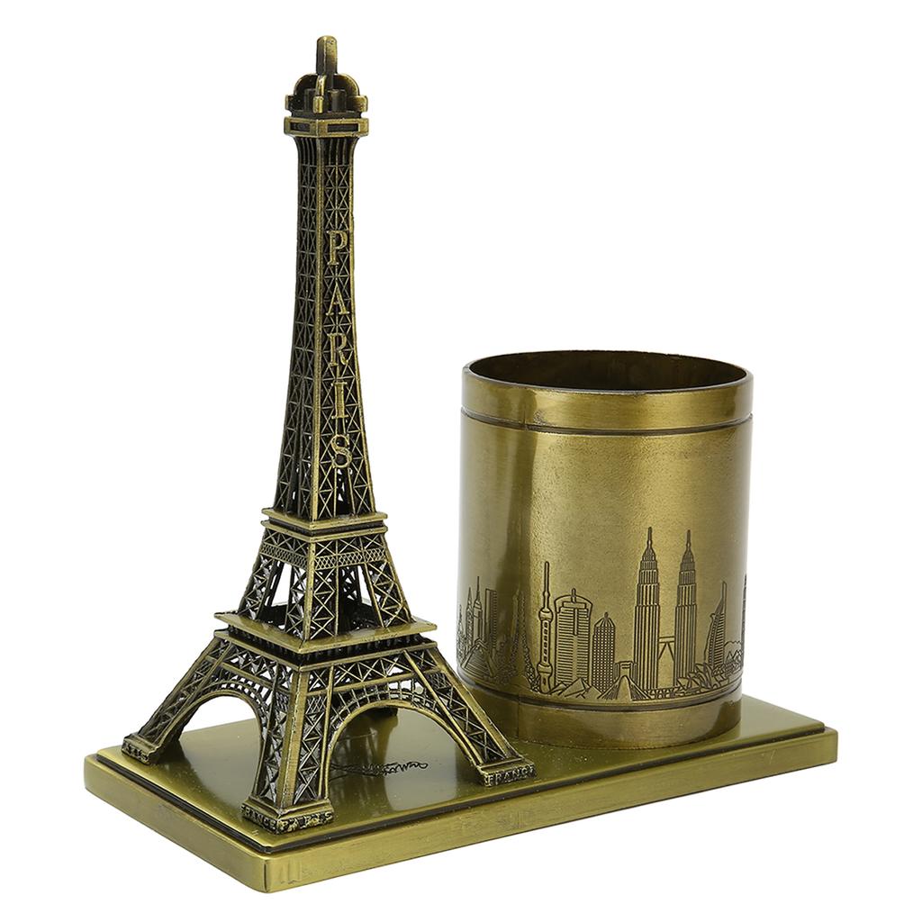Tower Statue Pen Holder Metal Vintage Decorative Ornament Desk Pen Container for Bedroom Study Offic