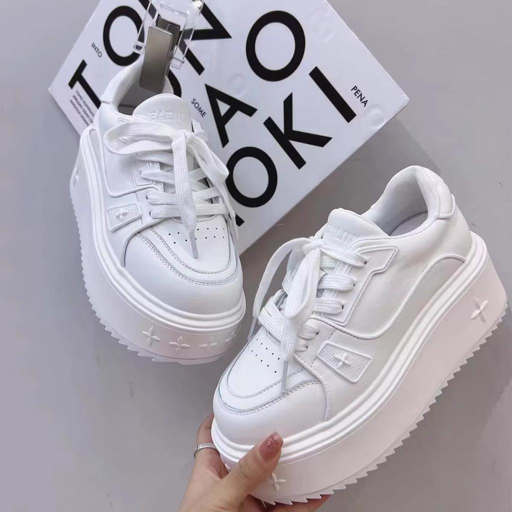Small man thick-soled heightening little white shoes women's shoes 2025 new muffin shoes versatile ins trendy casual sports shoes