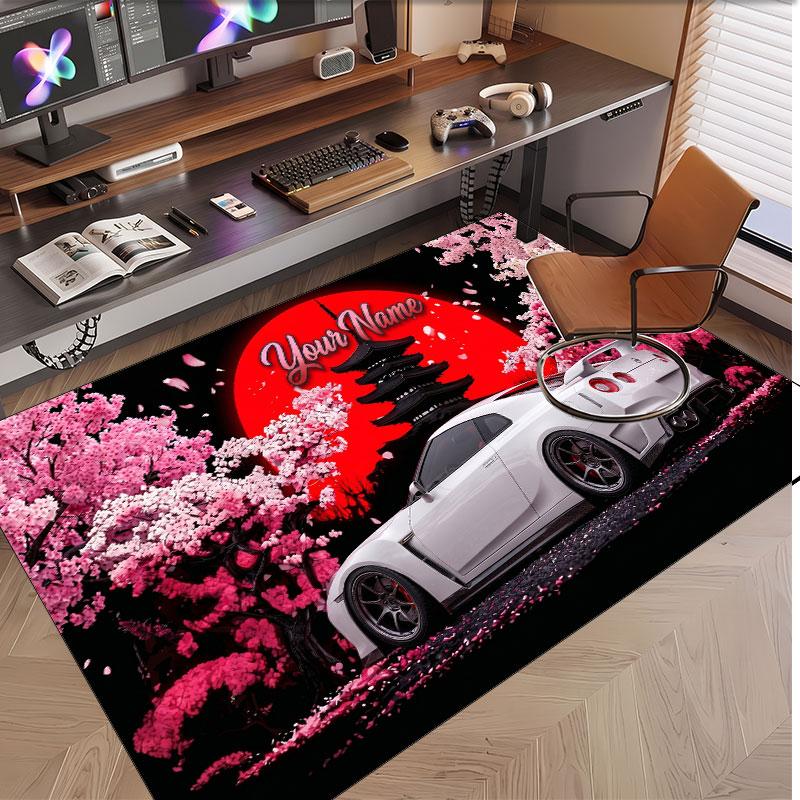 Auto-Rennsport-Thema Weicher Kristall-Samt Teppich Benutzerdefinierter Name & Text Druck Rutschfester Boden Teppich für Schlafzimmer Wohnzimmer