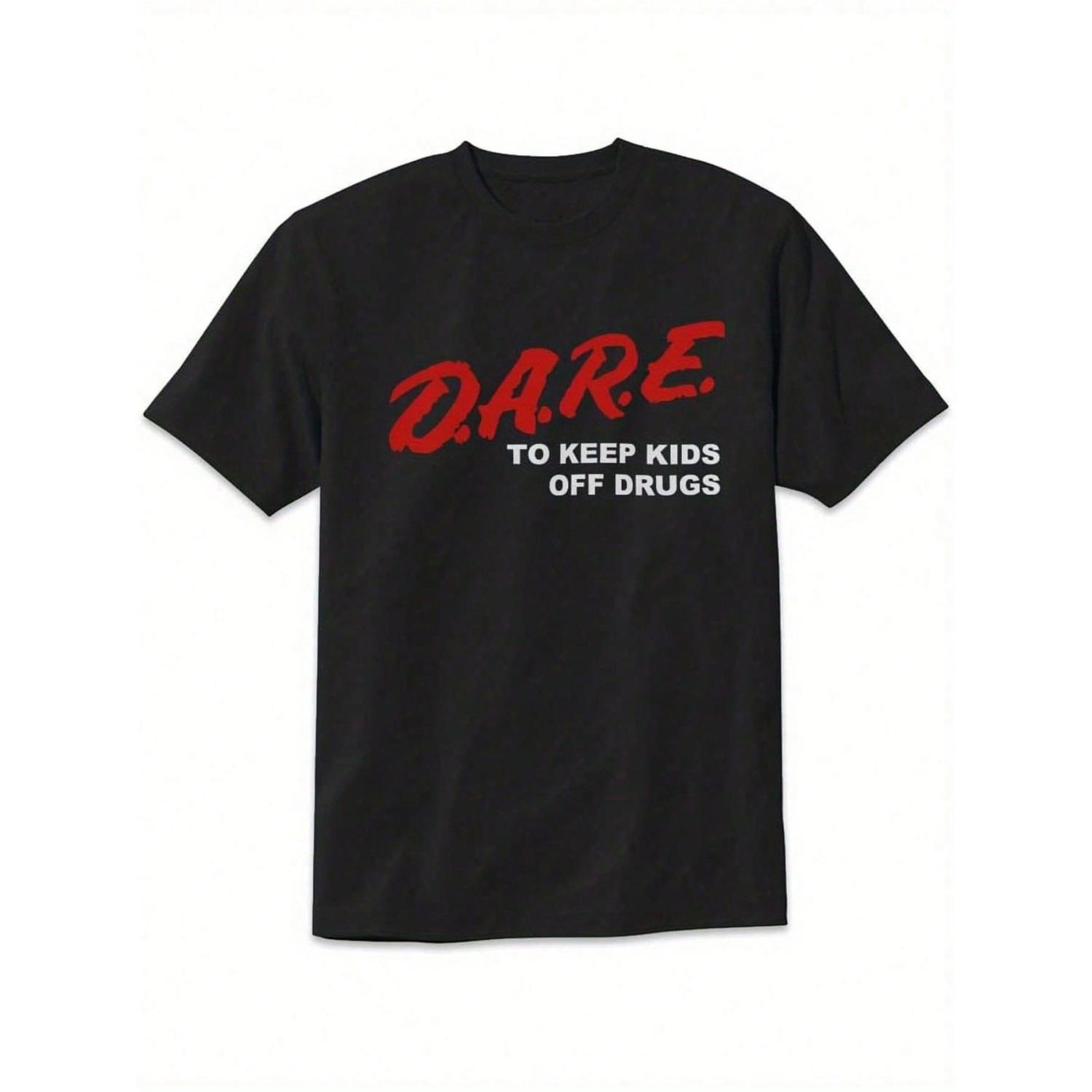 Ретро футболка DARE в стиле 90-х, унисекс, с ярким принтом DARE To KEEP OFF, 100% хлопок, короткий рукав, круглый вырез S чёрный