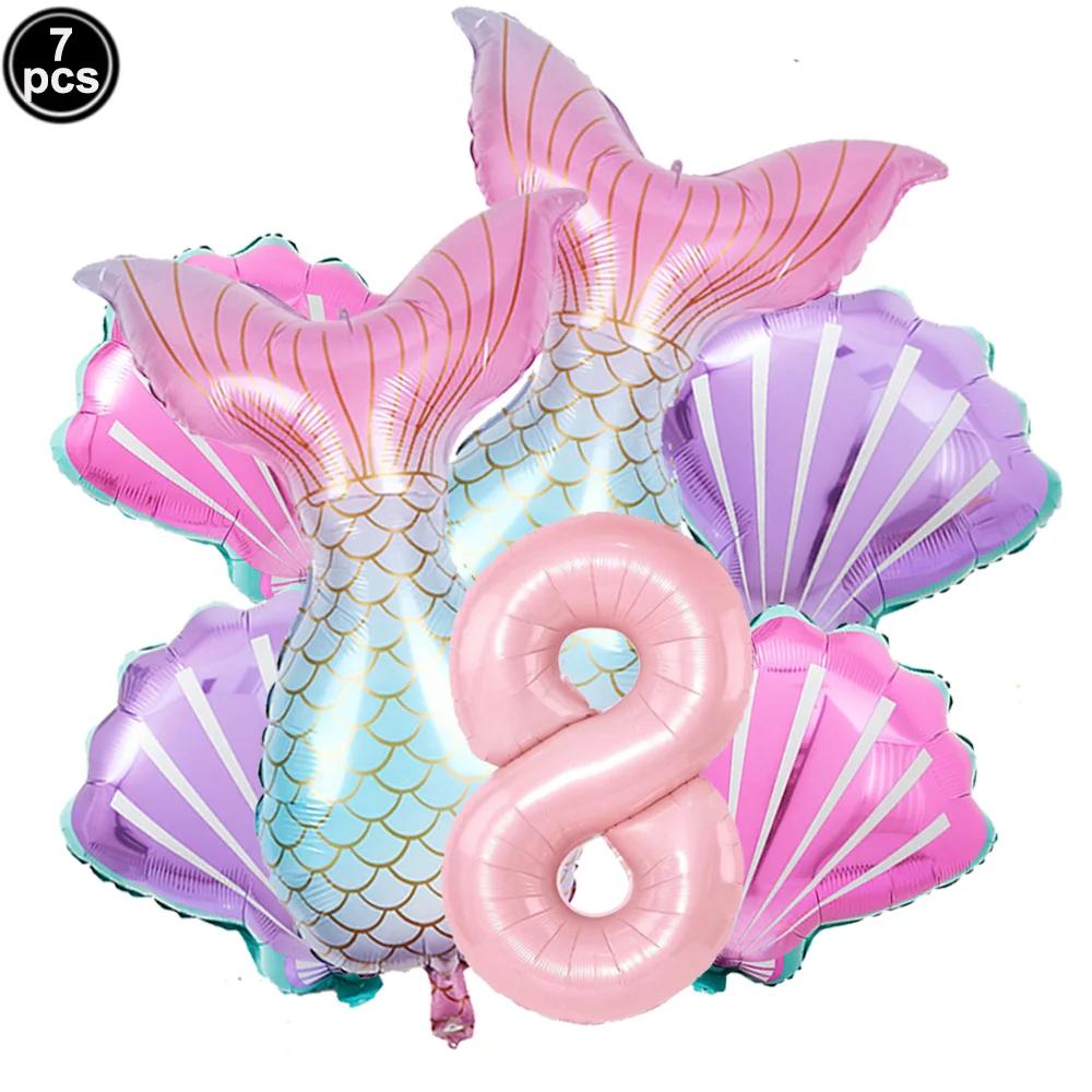 Mermaid Birthday Party Decoration 3D Balloons Cup Plate Napkins Banner For Kids Girls Party Favor Gifts Baby Shower Photo Props