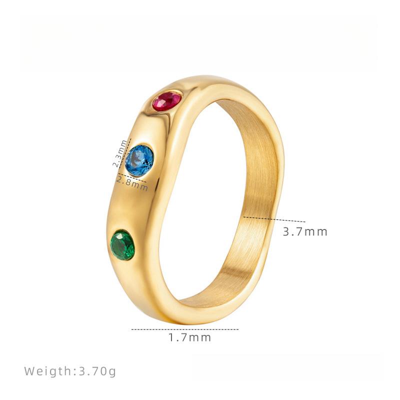 Korean Version of Retro Niche Gemstone Ring Simple Ins Zircon Non-fading Ring Women's Electroplated Titanium Steel