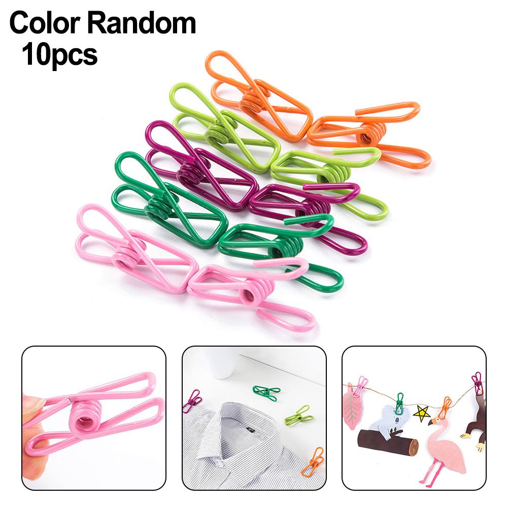 10pcs Colorful PVC Clips for Clothes Drying Photos & Papers, Multipurpose Vinyl Coated Metal Spring Clips for Home Organization