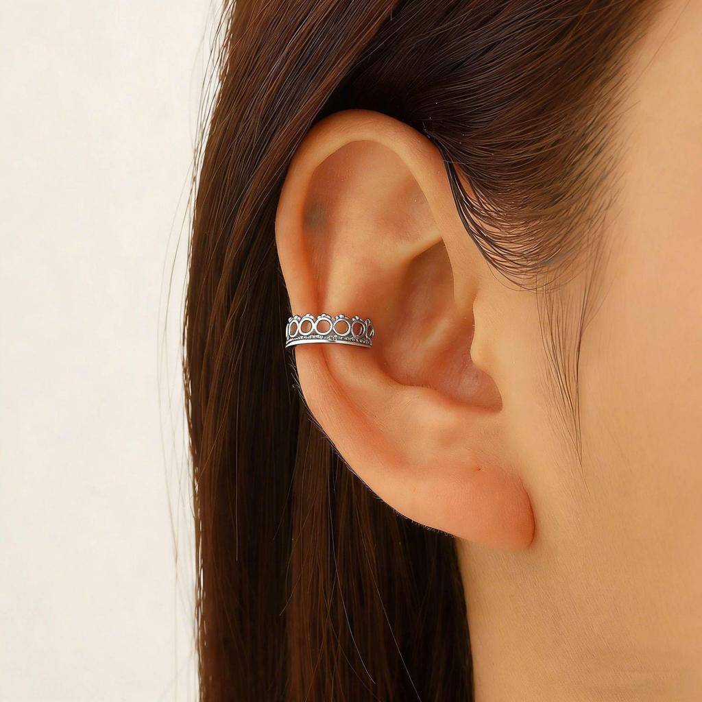 Clip per orecchio retrò francese a doppio strato in lega senza buco: Ear Cuff Semplice da Donna, Stile Freddo, di Nicchia Coreano, Temperamento
