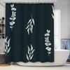 Modern Simple Blue Bath Curtain with Plant Leaves Print for Bathroom Decor European Style Shower Curtain In Dark Green Color