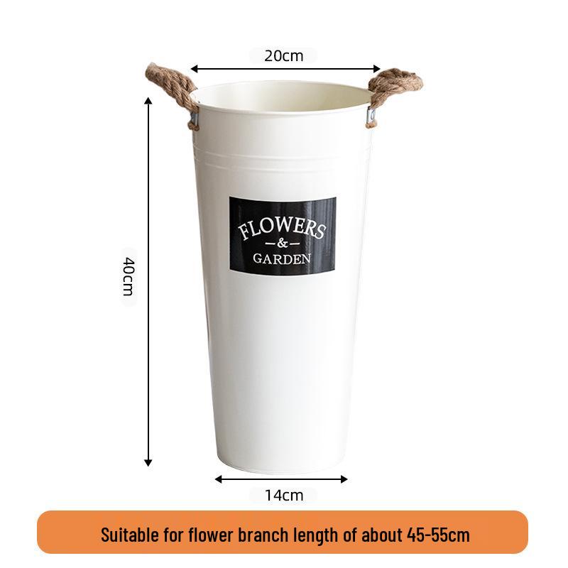 Cream White Floral Water-Holding Tin Bucket for Arrangements with Artificial or Dried Flowers