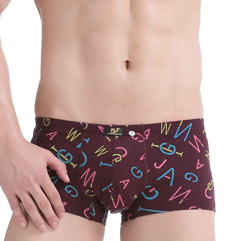 Men's Low Waisted Printed Underwear Men's Pure Cotton Breathable Youth Plus Size Four Corner Shorts