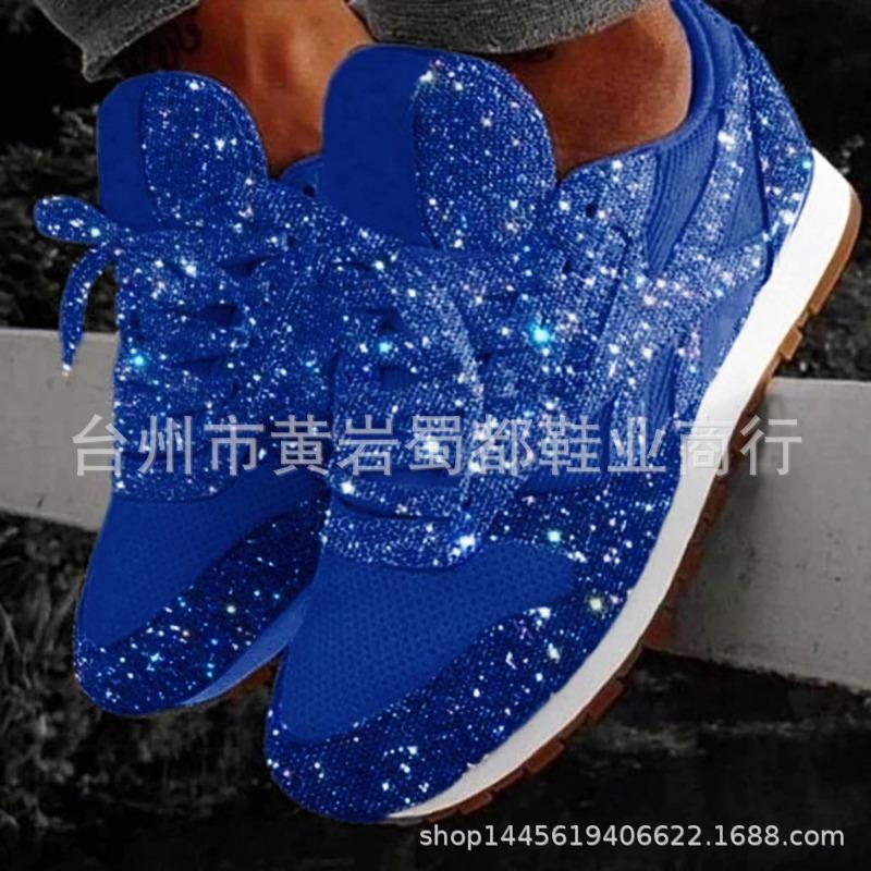 Autumn new large-size mesh breathable women's shoes hot-selling lace-up sports and leisure shoes sequined running shoes