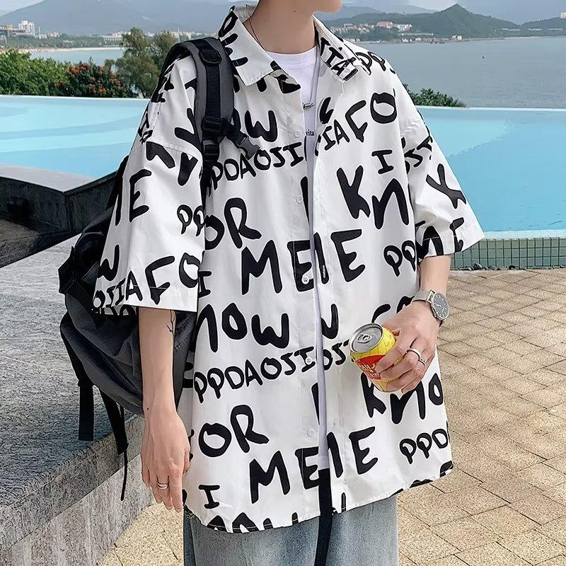 

Летняя тонкая подростковая рубашка с короткими рукавами сверху, мужская повседневная рубашка в гонконгском стиле, модная корейская версия крутой куртки 3XL белый