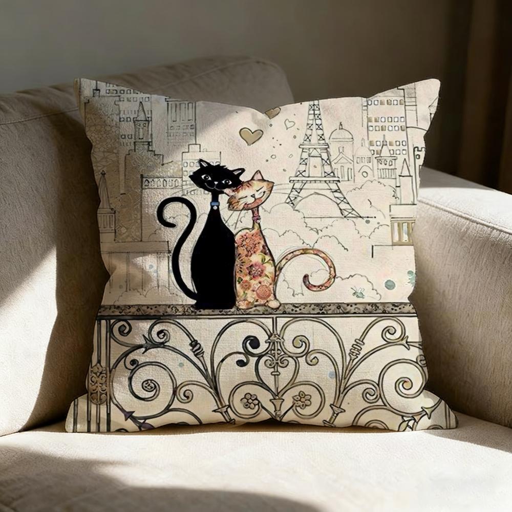 Cartoon little black cat cute Pillow Case pillowcase, double-sided printed, sofa cushion, bedroom headboard pillow 30x30cm