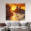 Golden Venice Landscape Tapestry, Canal Gondola Sunset European Architecture Wall Cloth, Soft Backdrop For Bedroom Home Space