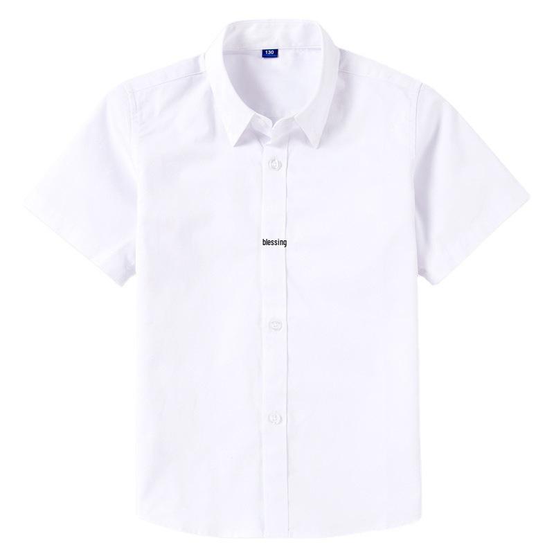 Cămașă albă de bumbac cu mânecă scurtă pentru băieți, pentru performanță uniformă școlară de vară