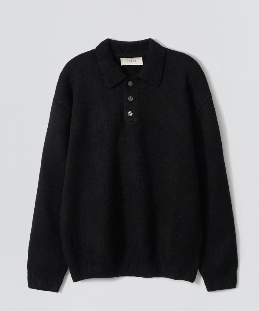 EZIO Natural Button Collar Knit_Black