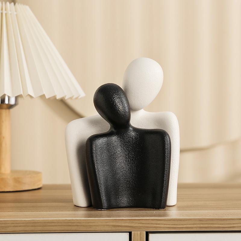Ceramic Abstract Simple Character Decoration Creative Hugging Couple Figurine Modern Home Desktop Living Room Bookshelf Ornament