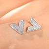 V Shape Stud Earrings for Women Sparkly Pave Set Geometric Earrings Minimalist Daily Fashion Jewelry