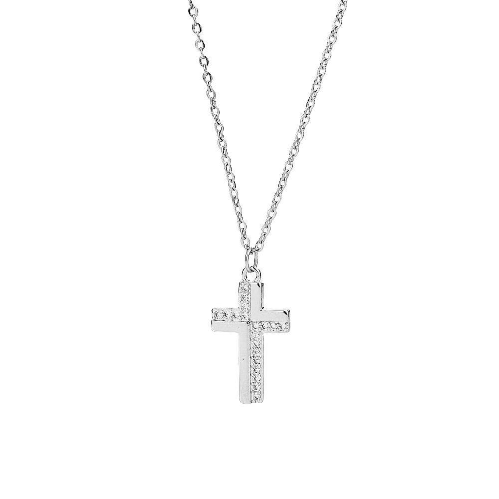 Zircon Cross Necklace Trendy Japanese Women'S Hip-Hop Kusa Wind Casual Sweater Chain Sweater Chain Diamond Collarbone Chain