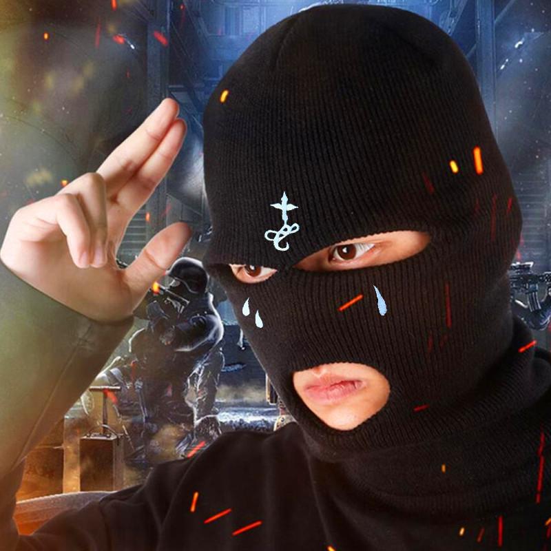 Cross Embroidery Ski Mask Winter Balaclava Hat 3-Hole Knitted Full Face Cover Neck Gaiter Warm Beanie For Outdoor Sport