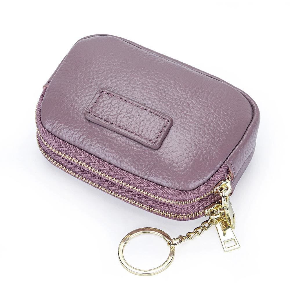 Genuine Leather Coin Purse Women's Compact Mini Double Zipper Storage Bag Large Capacity Key Ring Small