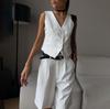 Conjunto Feminino de Duas Peças: Colete, Camisa Sem Mangas, Shorts de Cintura Alta com Cordão, Tamanho Grande, Conjuntos de Moda
