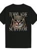 Mens Summer Casual Graphic TShirt Funny Cat Military Design with Tummy Ache Survivor Slogan Mens TShirt Black Cotton Tee