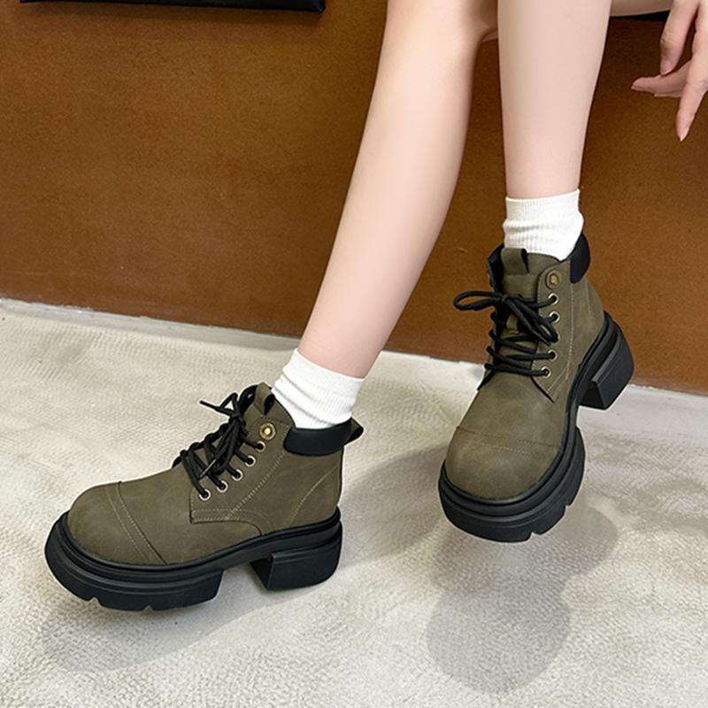 Women's Ankle Boots and Short Boots Thick-soled Lace-up Color-blocked Casual Women Shoe Autumn/winter Work Boots Female