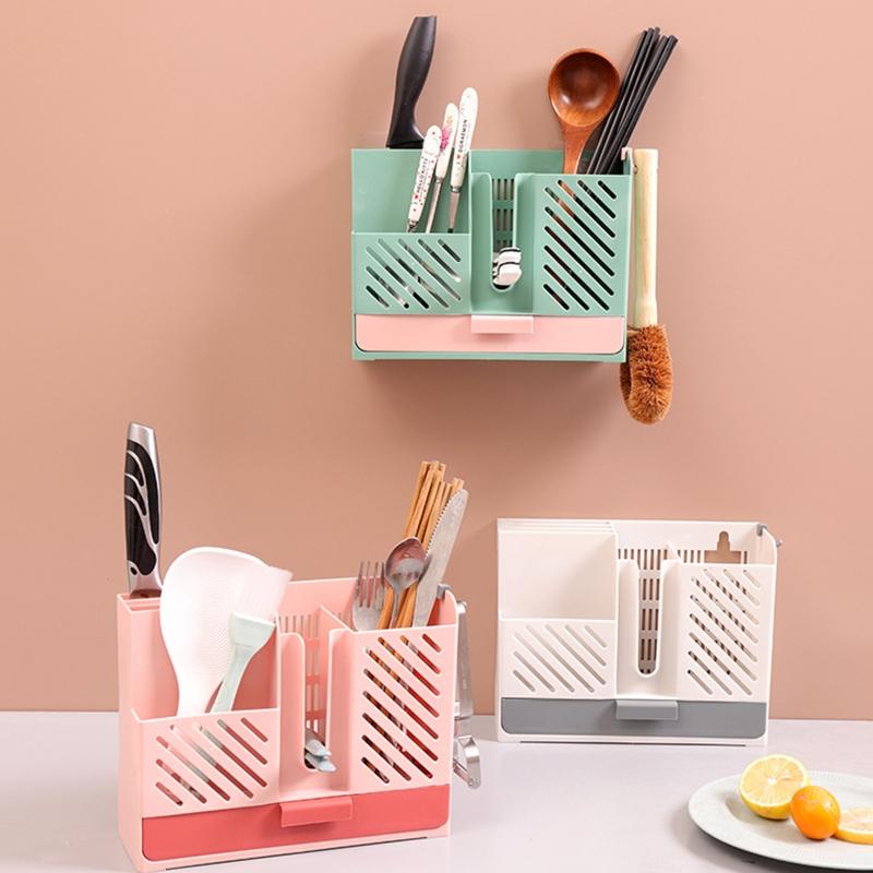 Chopsticks Tube Kitchen Tableware Rack Knife Rack Integrated Household Multi-functional Drain Chopsticks Cage Wall Box