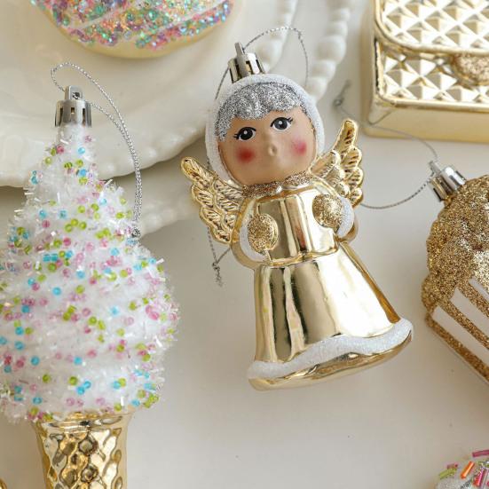 Christmas Hanging Decoration Glittery Angel Santa Claus Ornament Lightweight Xmas Decoration with Hanging Loop for Christmas Tree Door Mantel Decor
