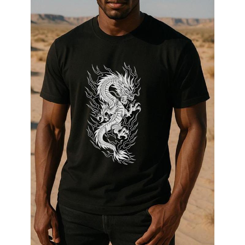 

European size A Stylish Short-Sleeved Shirt Featuring a Lucky Oriental Black Dragon Totem for Men, Designed with a Loose Round Neck for Comfort. 4XL чорний