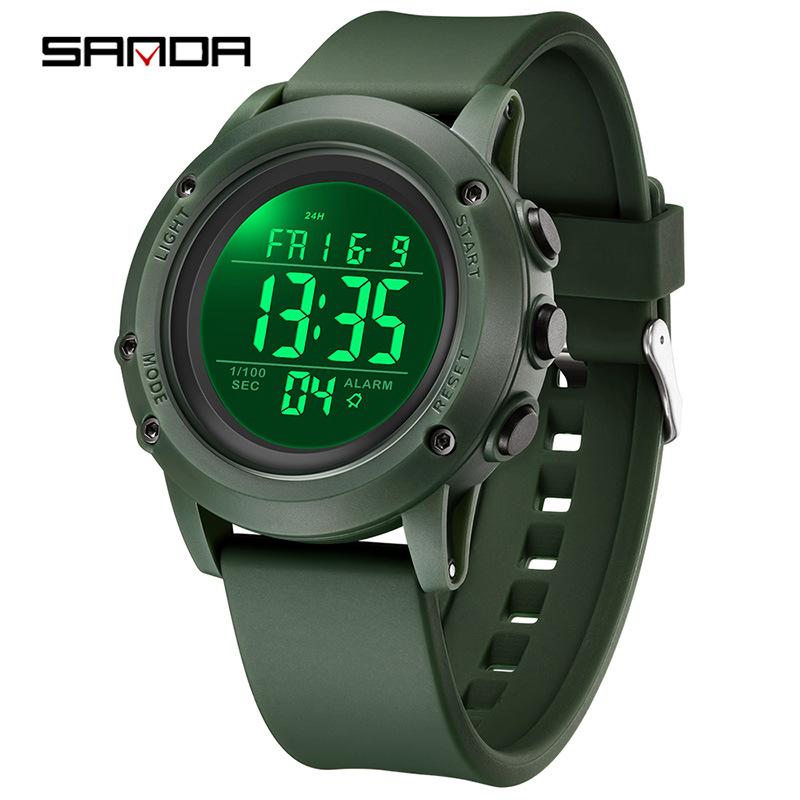 SANDA Outdoor Sports Watch LED Digital Display Electronic Watch Luminous Alarm Clock Trendy Electronic Watch