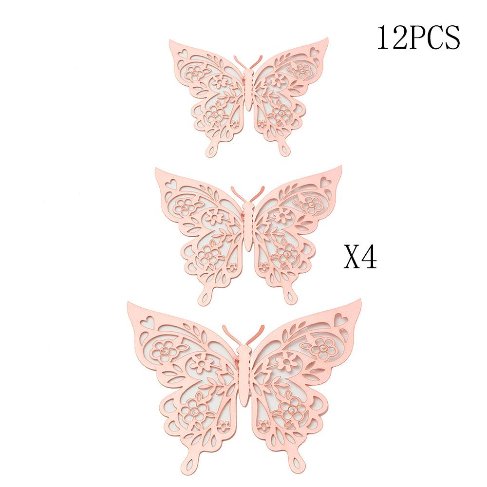 12Pcs Fashion 3D Hollow Butterfly Creative Wall Sticker Gold Butterfly Decorations for Butterfly Birthday Paper Butterfly