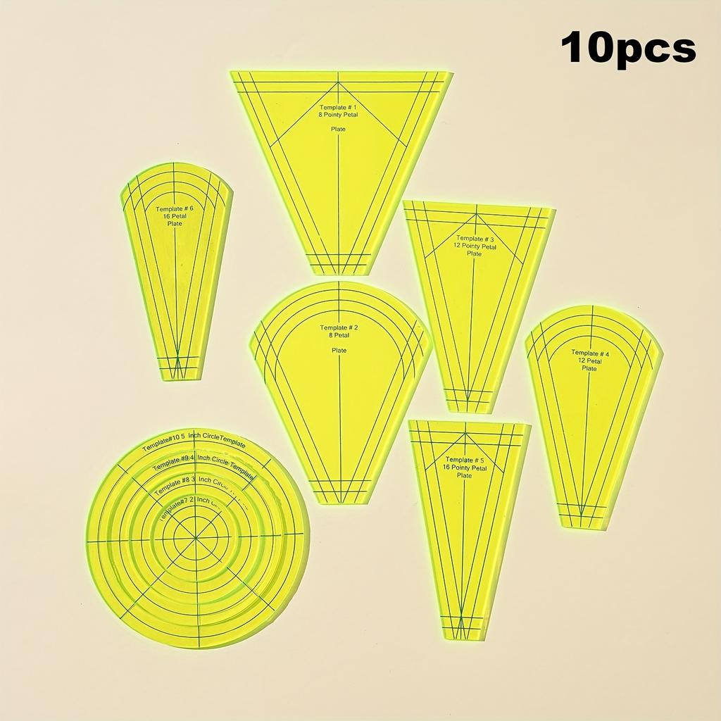10pcs Set, Petal Round Template Ruler, Fabric Cutting Ruler, Sewing Patchwork Ruler, Clothing Pattern Ruler, DIY Quilting and Sewing Machine Templates