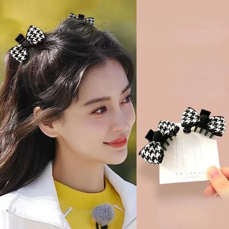 2pcs Small Size Bangs Grip Clip Fluffy Broken Hair Claw Women Girls Bangs Side Clip Hair Claw Small Size Bow Hair Clip Headdress