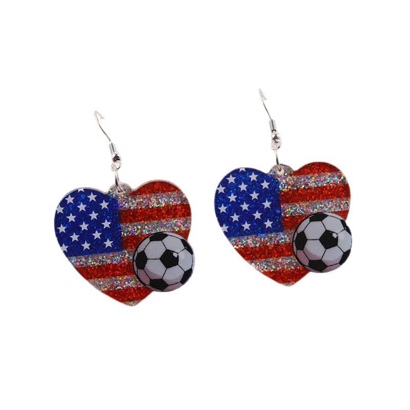USA Canada Mexico World Cup Flag Element Earrings Tassel Heart Round Acrylic Earrings Dangle Jewelry for Women