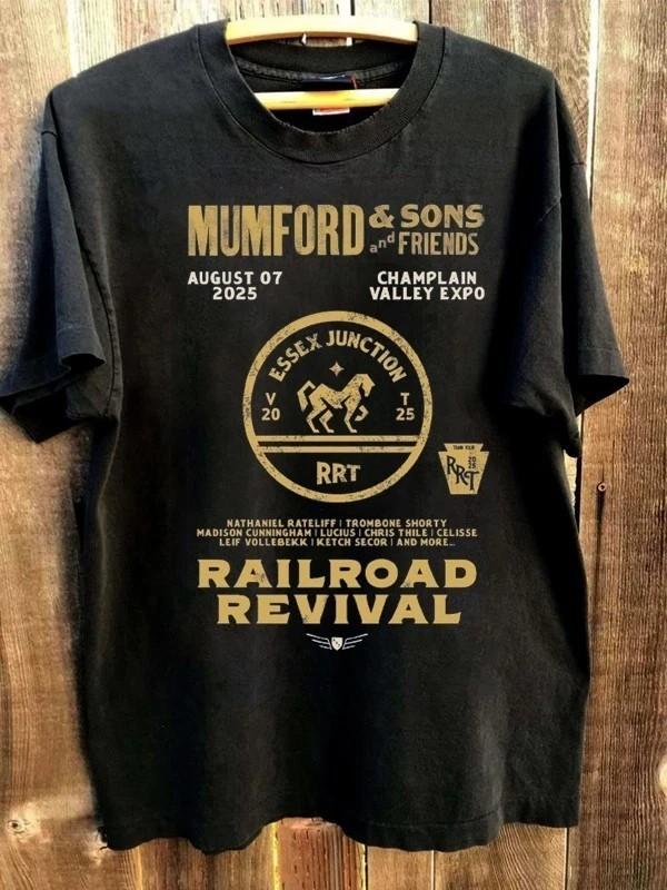 Mumford & Sons and Friends Railroad Revival Tour 2025 Black T Shirt Reprint Unisex T-Shirt XL