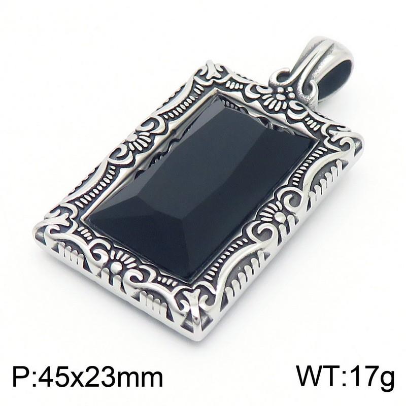 Hip Hop Personalized Black Gemstone Rectangle Pendant Necklace for Men Vintage Stainless Steel Charm Pendant Gift Trendy Jewelry