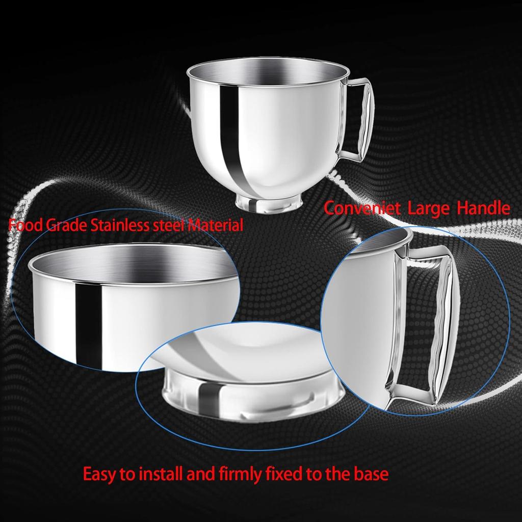 5 Quart Stainless Steel Mixing Bowl with Handle For 4.5  5 Qt Tilt Head Stand Mixer Silver