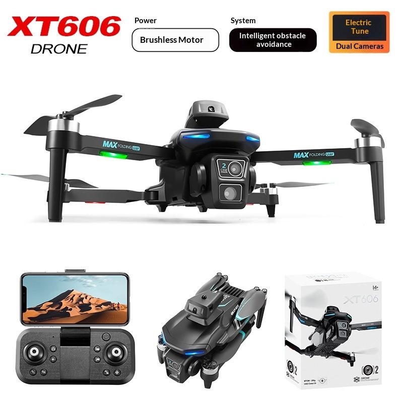 Drone RC Pieghevole Professionale XT606 Motore Brushless Smart Evitamento Ostacoli Esc Doppia Fotocamera HD 8K Lungo Tempo di Volo Fotografia Aerea Giocattolo per Bambini
