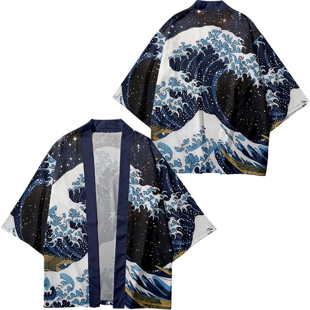 Footwear Finds Creatieve Illustratie Tao&iuml;stisch Gewaad Mantel Japanse Stijl Driekwart Mouw Casual Losse Kimono Heren Plus Size Zomer 5XL