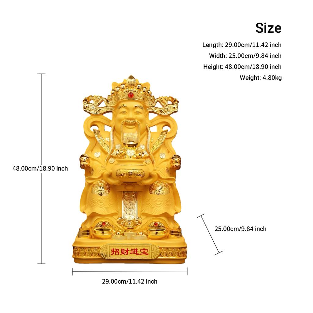 Aris & Juno Chinese Feng Shui Wealth God Decoration Statue Sculpture - Zhao CAI Jin Bao Figurine with Golden Money God and Treasure Bowl for Home