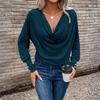Women's Fashion Solid Color V-neck Long Sleeved Casual Pullover Base Shirt T-shirt Top