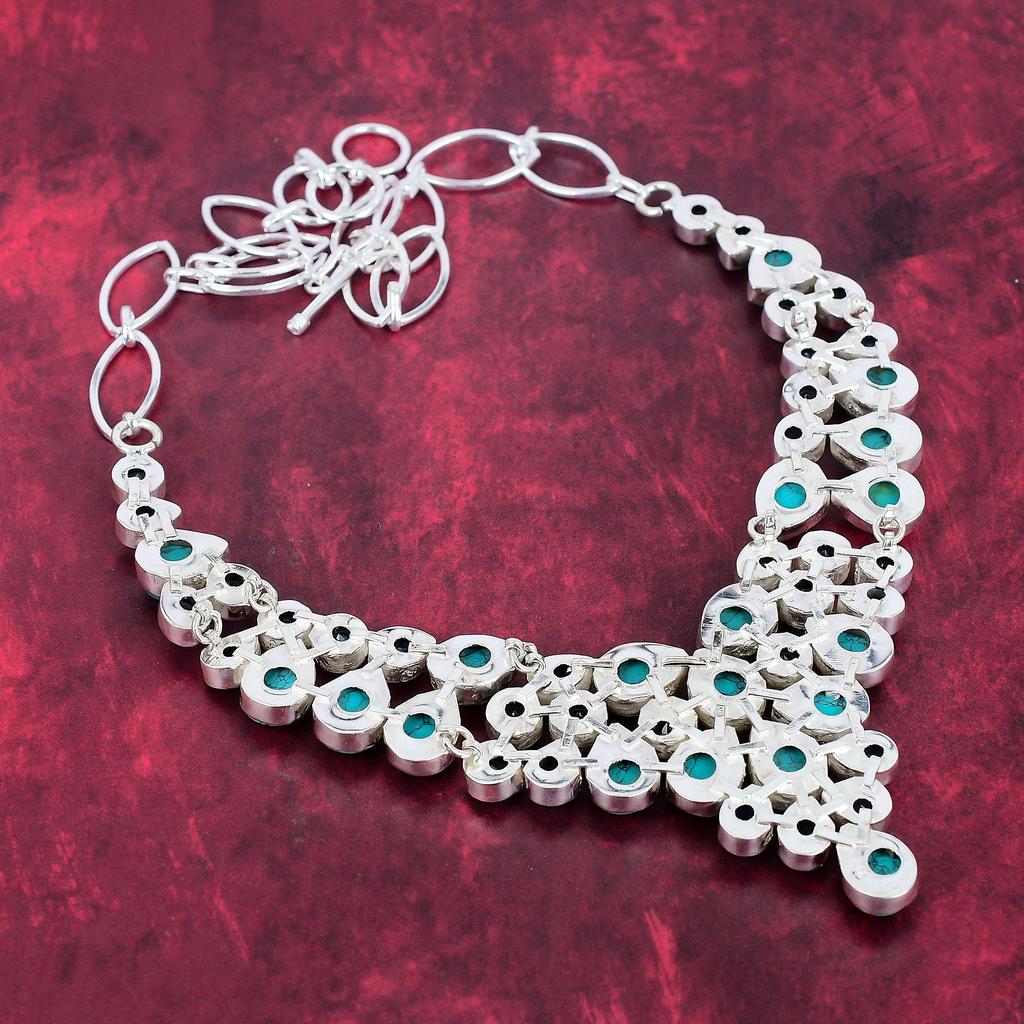 Santa Rosa Turquoise, Blue Topaz 925 Solid Sterling Silver Necklace, Handmade Gemstone  Necklace Jewelry, Gifts For Wife Brand New Necklace