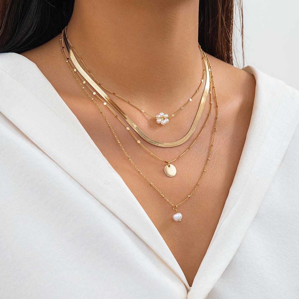 Simple plain circle smooth surface personalized round tube necklace versatile stacked wearing metal wind snake bone chain necklace