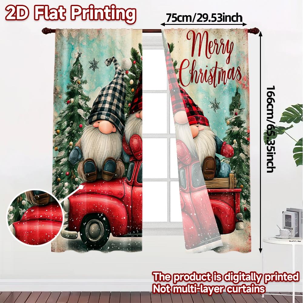 2D Flat Printing  JIT 2pcs   Curtains (Without Rod) FestiveGnomes Modern Curtains Digital Printed Machine Washable Fabric Curtains