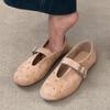 Soft leather version~ frosted leather shallow mouth small single shoes women's retro rivet round head Mary Jane shoes flat comfortable grandma shoes